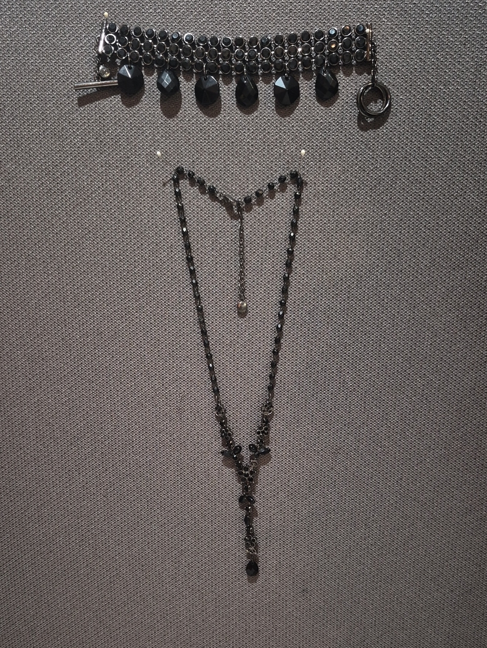 Black Crystal Drop Layered Necklace and Bracelet Set